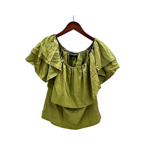 Brittany Humble Off-the-Shoulder Ruffled Flounce Top Green - Regular